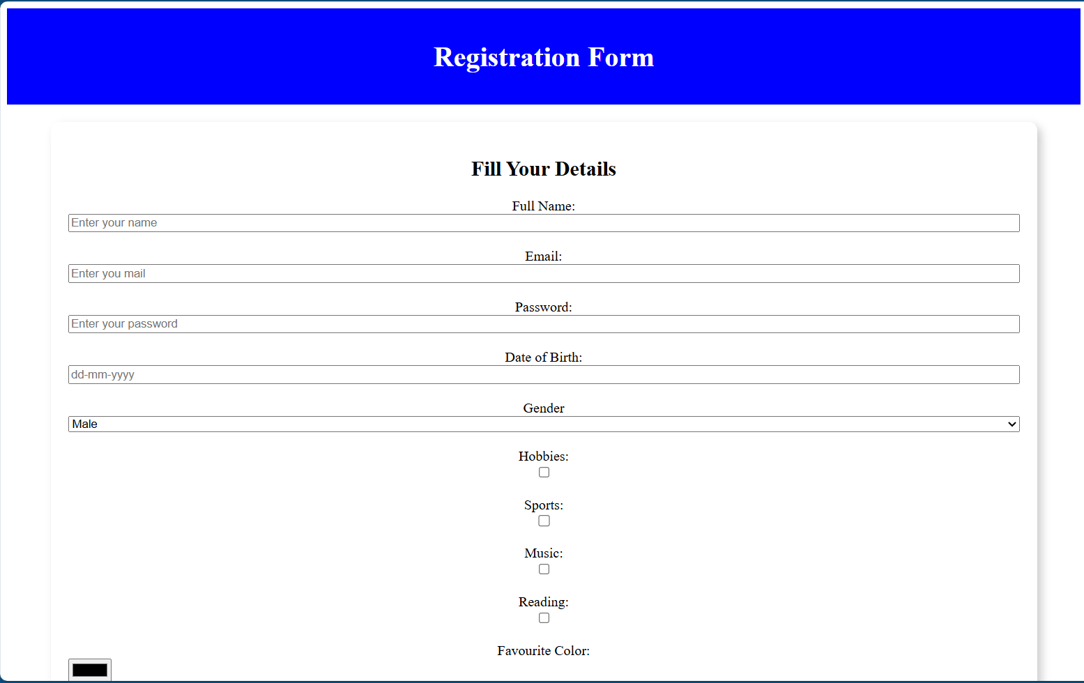 Registration Form Screenshot